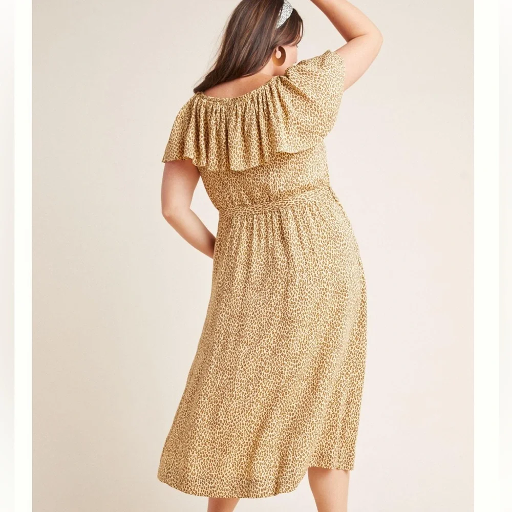 Anthropologie‎ mauve bolano leopard print safari midi button down dress